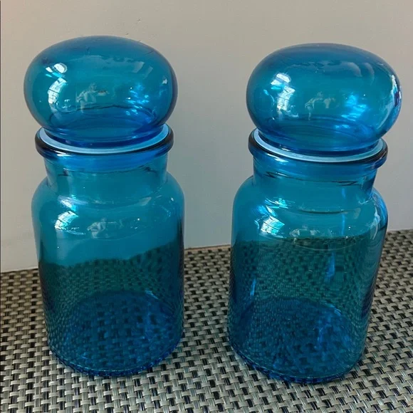 VINTAGE Set of # 3 Blue Glass Containers - Picture 2 of 7
